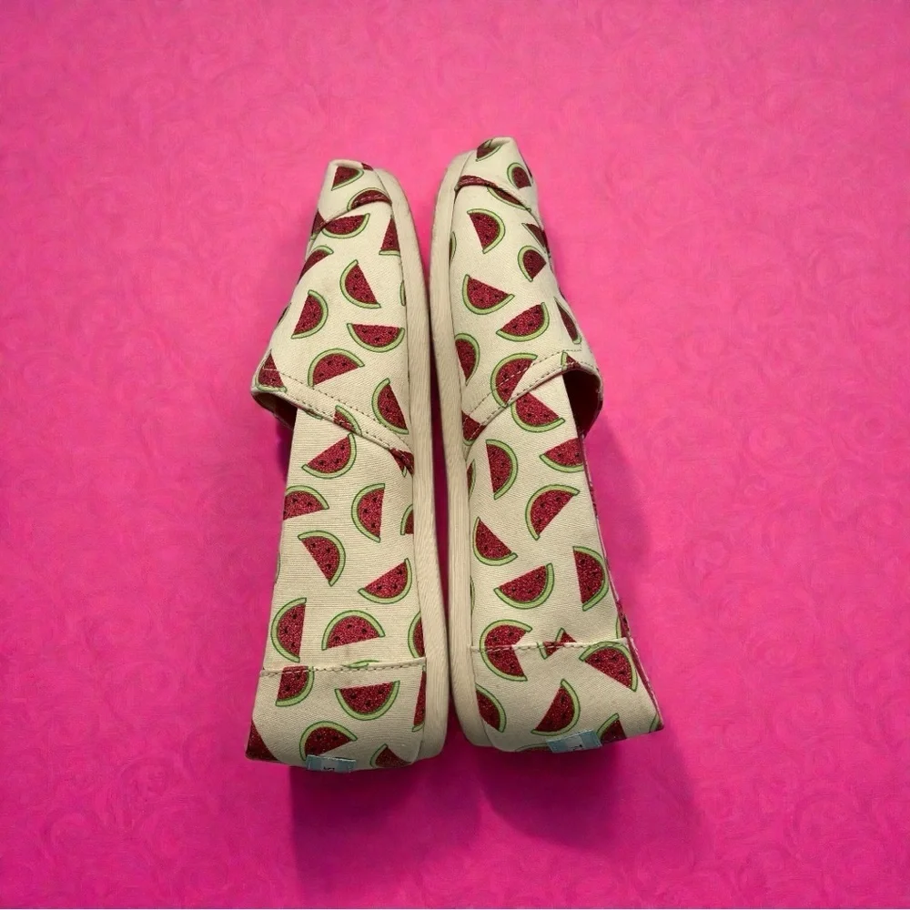 TOMS Watermelon Print Alpargata Natural Glitter Shoes Women's Size 12